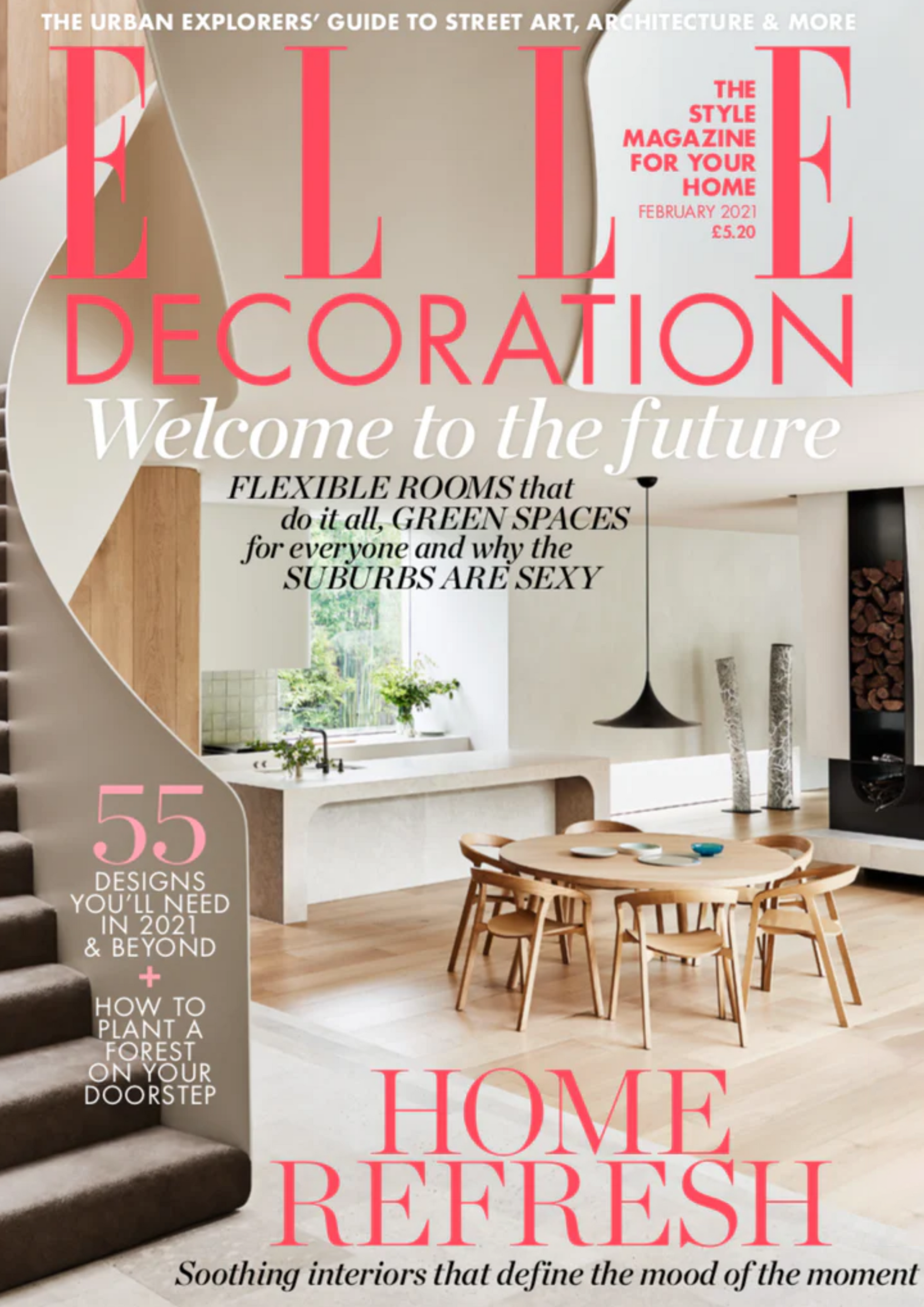 Elle Decoration magazine cover featuring a modern dining room and the headline “Welcome to the future”