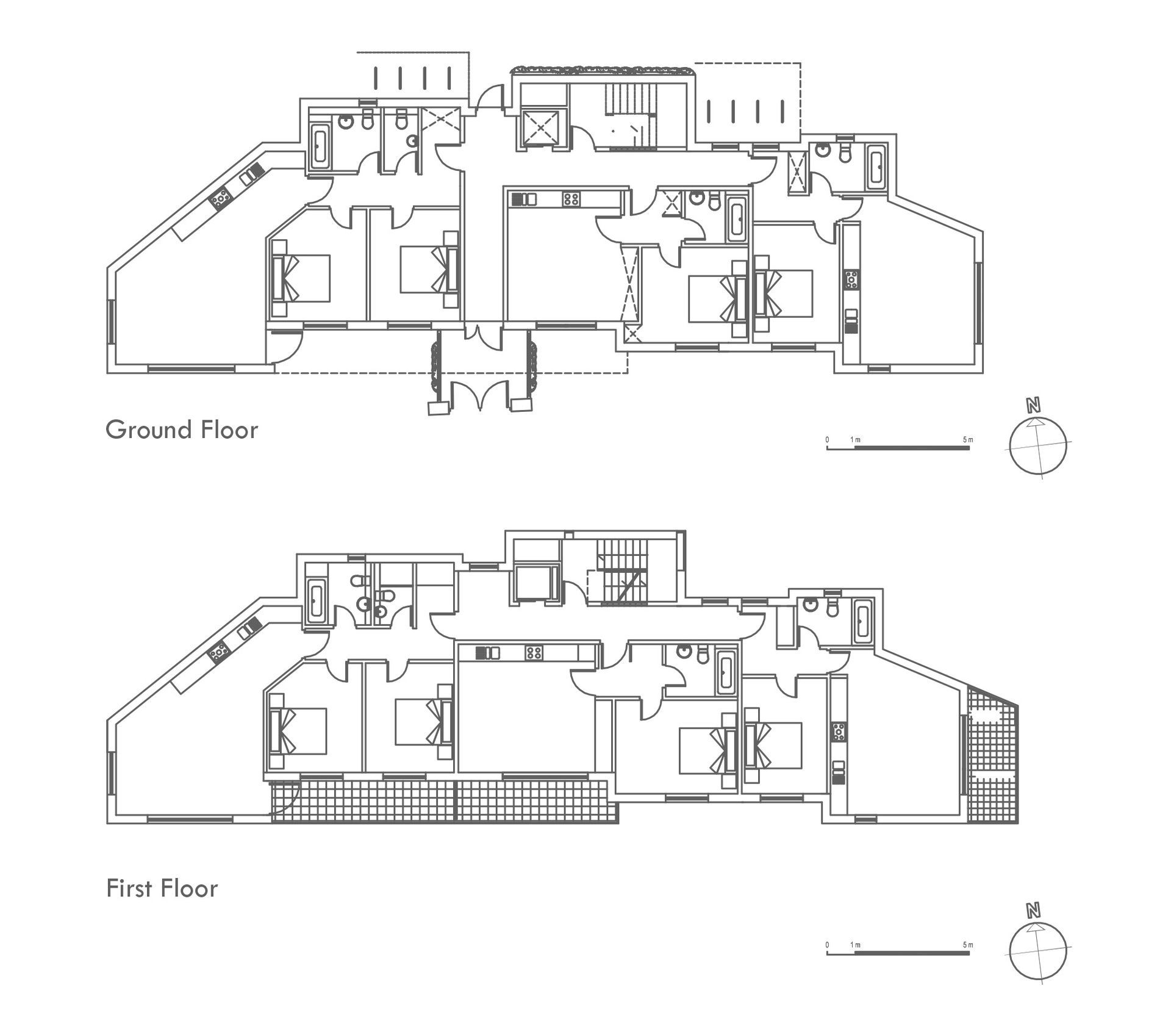 Two architectural floor plan drawings labeled Ground Floor and First Floor on a white background