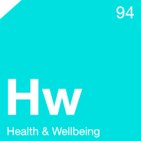 Turquoise tile labeled “Hw” with “Health & Wellbeing” and the number 94 in the corner