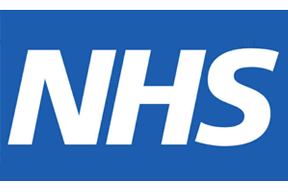 NHS logo in white letters on a blue background