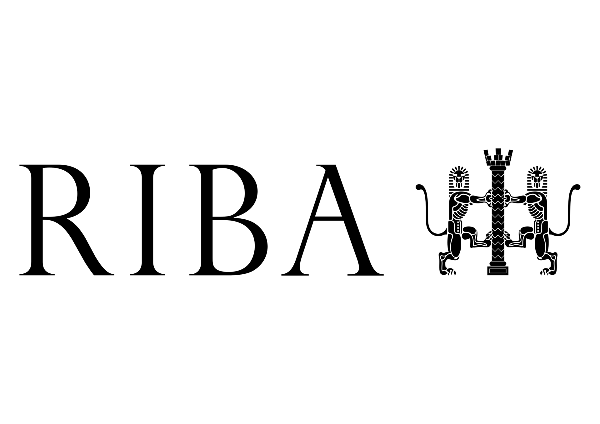 RIBA logo in black serif letters with a small ornate emblem beside it