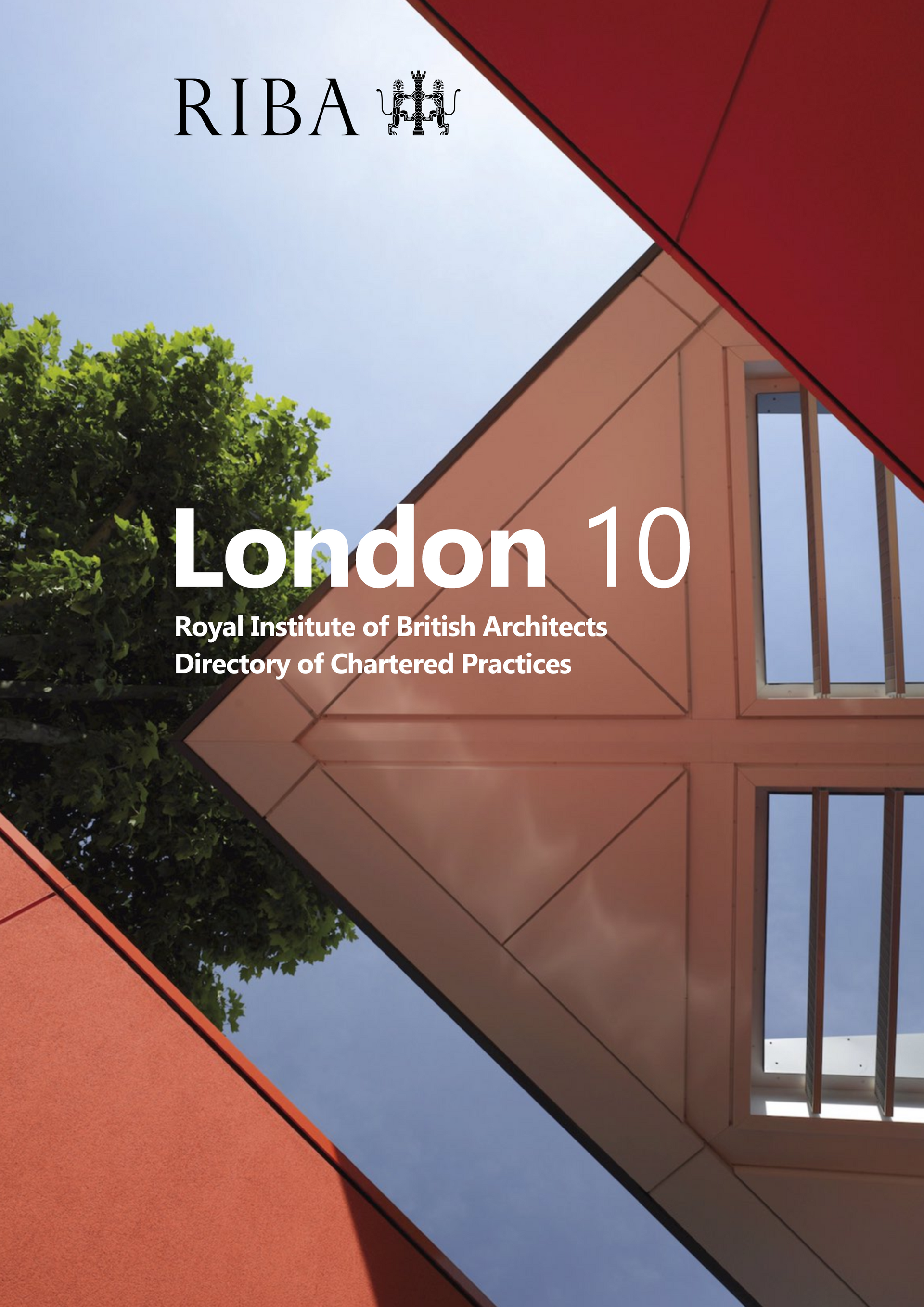 RIBA London 10 guide cover with geometric red and brown shapes and a building facade