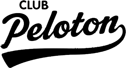Club Peloton logo in black script with a swoosh.