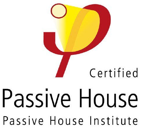 Certified Passive House Institute logo with red and yellow abstract house icon and text