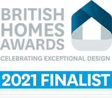 British Homes Awards logo with “2021 Finalist” in blue