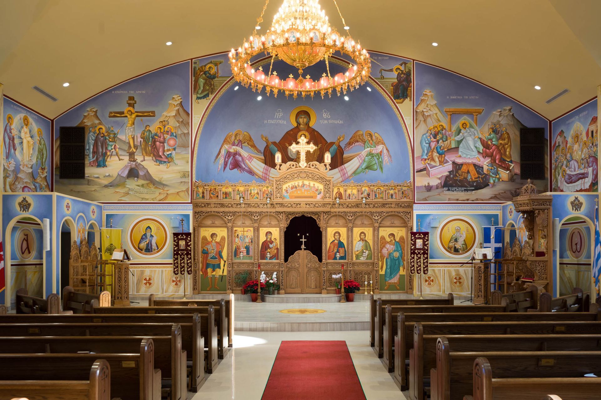 Central nave view with Platytera in the newly constructed Holy Cross Church in Windsor, Ontario, Canada by Byzantine Artworks
