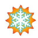 White snowflake icon on an orange starburst background