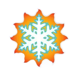 White snowflake icon on an orange starburst background