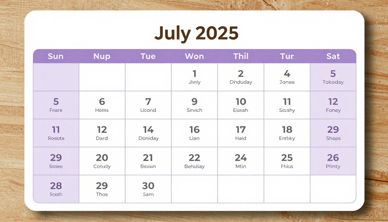 July 2025 Monthly Program Schedule Calendar