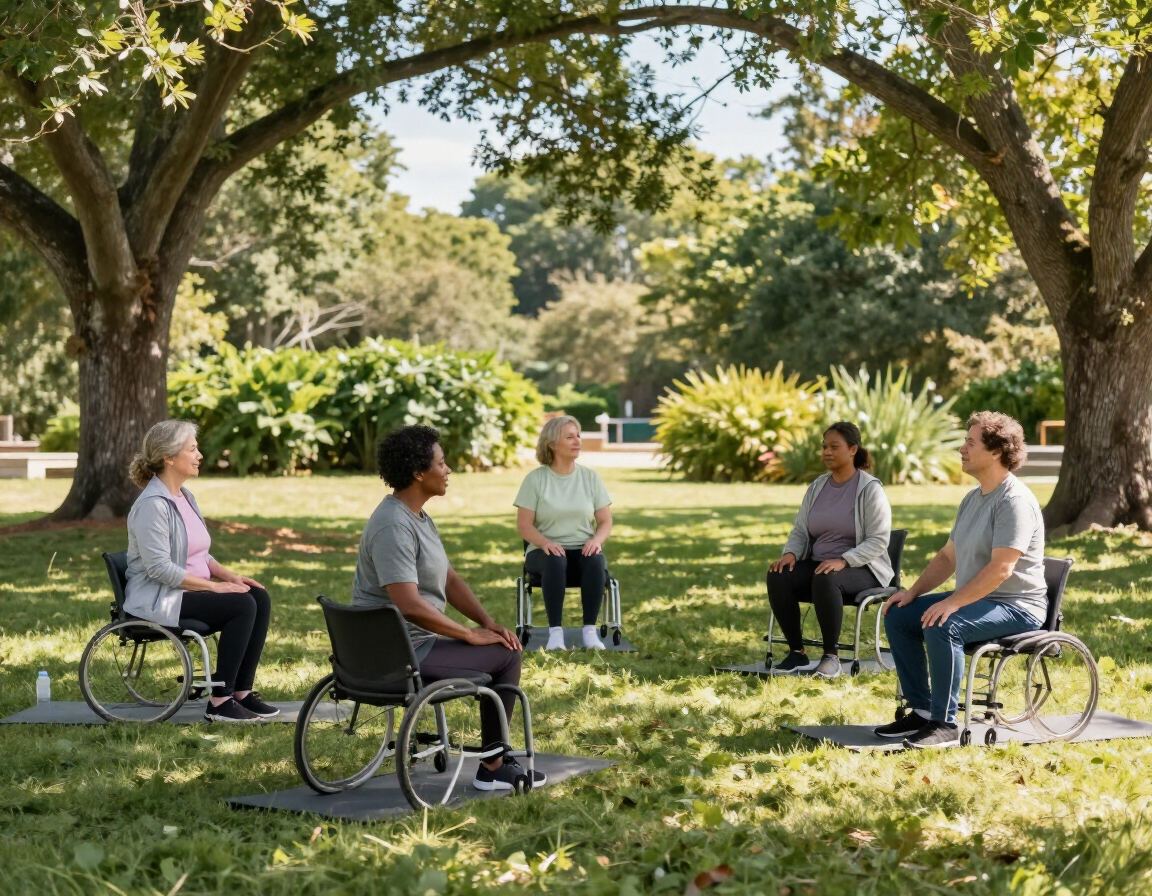 Adults enjoying outdoor wellness and yoga activities