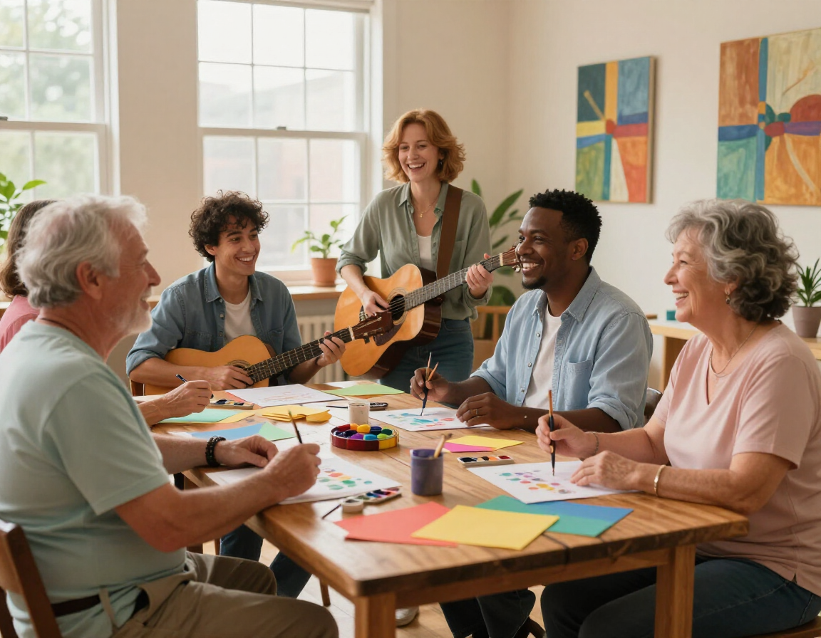 Adults enjoying arts and recreation activities
