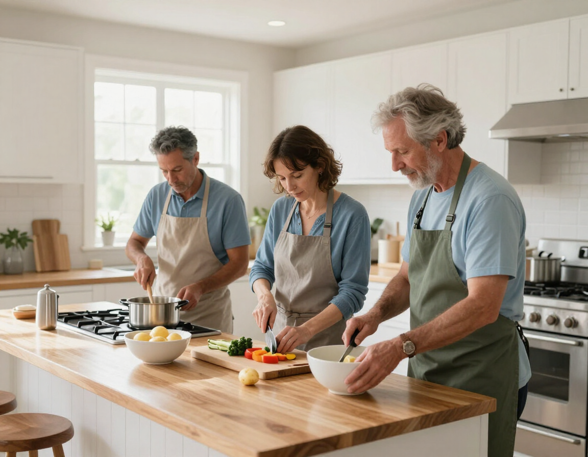 Adults in a kitchen doing meal prep