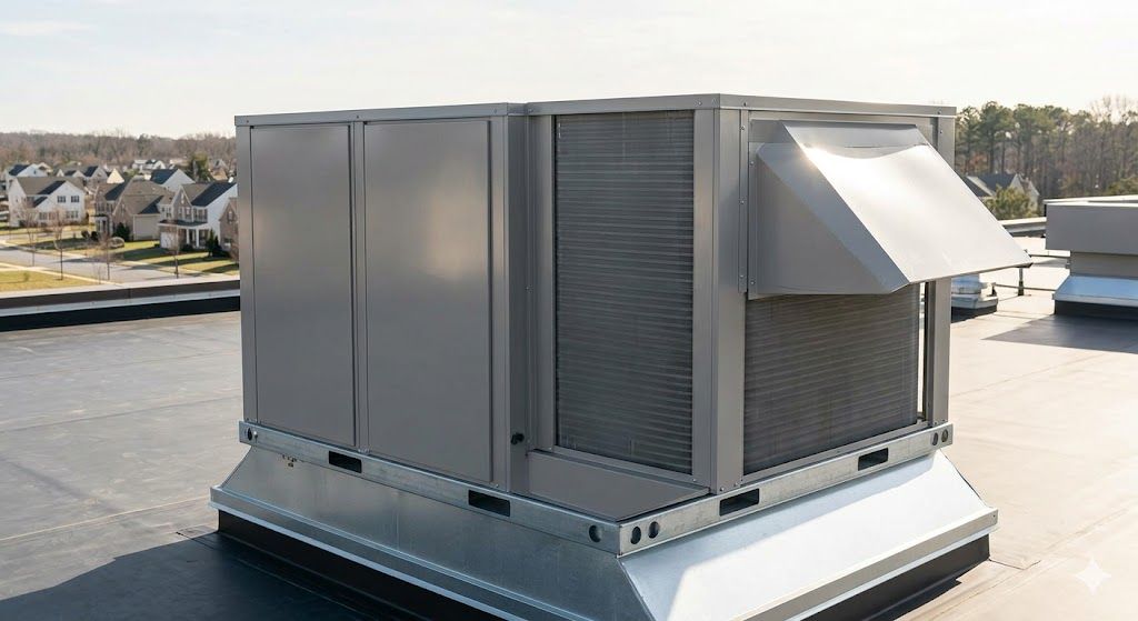 Commercial HVAC rooftop unit providing heating and cooling for a building in Delaware.