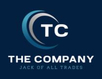 Logo for "The Company" featuring a white "TC" inside a teal and gray swoosh against a dark blue background.