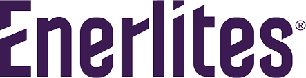 The enerlites logo is purple and white on a white background.