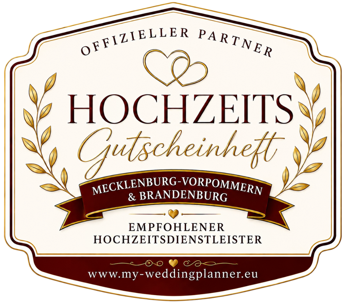 Logo für Hochzeitsgutscheinheft von Hochzeitsplaner in Braun-Gold mit Herzen und Pflanzenmotiv