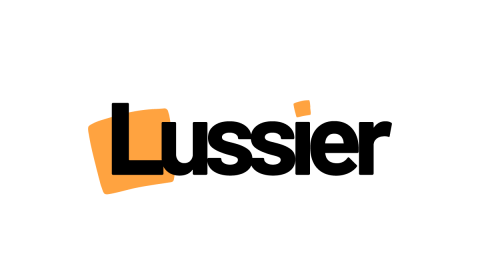 Logo Lussier en noir avec un bloc orange derrière la première lettre