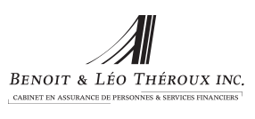 Logo de Benoit & Léo Théroux Inc. avec des lignes de toit noires stylisées et du texte d'assurance en français