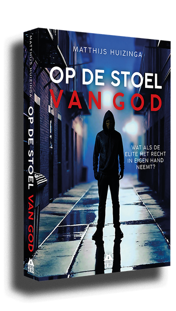 Boekcover van “Op de stoel van Gogh” met een silhouet van een man in een blauwverlichte gang.