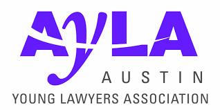 Logo for the Austin Young Lawyers Association, featuring the purple text "AYLA" above "AUSTIN YOUNG LAWYERS ASSOCIATION."