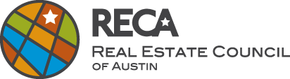 The logo for the Real Estate Council of Austin, featuring a multicolored circular grid icon next to the text "RECA".