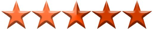 Five orange five-point stars in a row, representing a 5-star rating