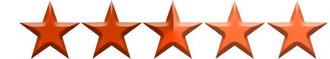 Five orange stars rating icon on a white background