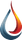 Abstract red, orange, and blue flame-shaped logo on a white background
