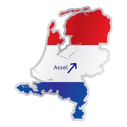 Map of the Netherlands with flag colors, and a blue arrow pointing to the word 
