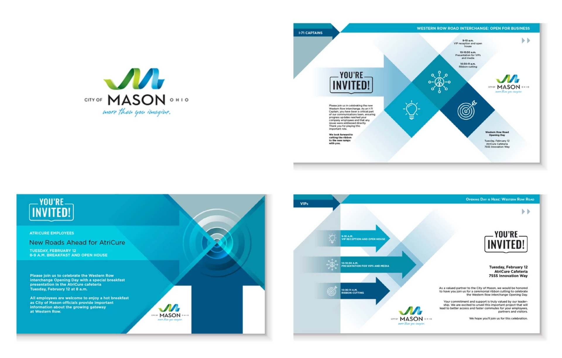 A set of four brochures for a company called mason.