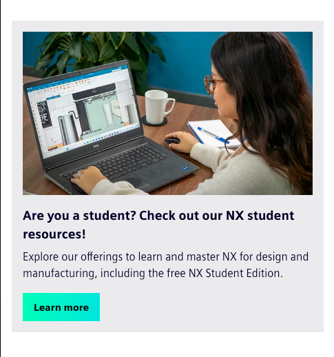 Woman using a laptop, possibly designing, promoting NX student resources. Green 