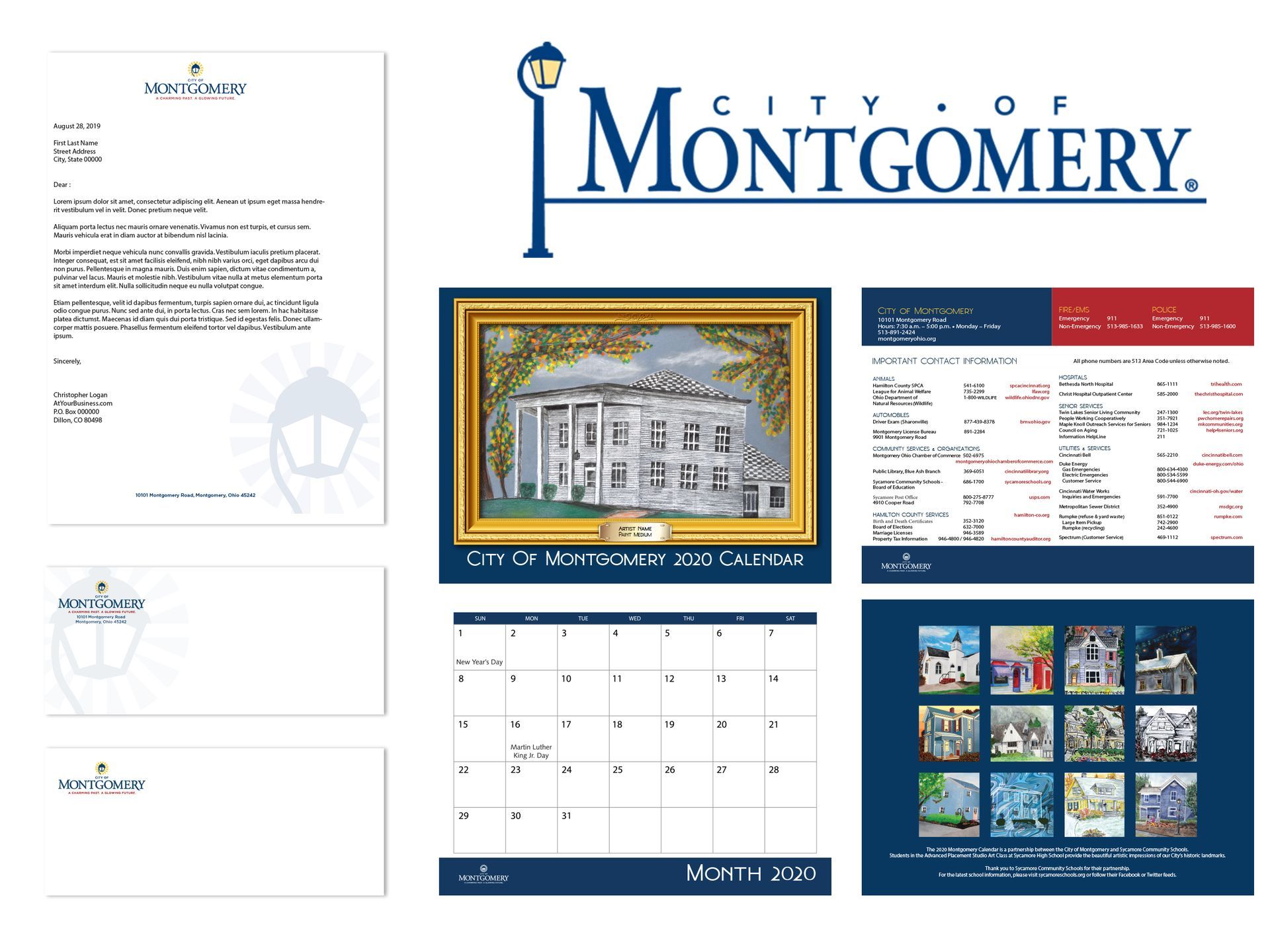A city of montgomery calendar with a picture of a house on it