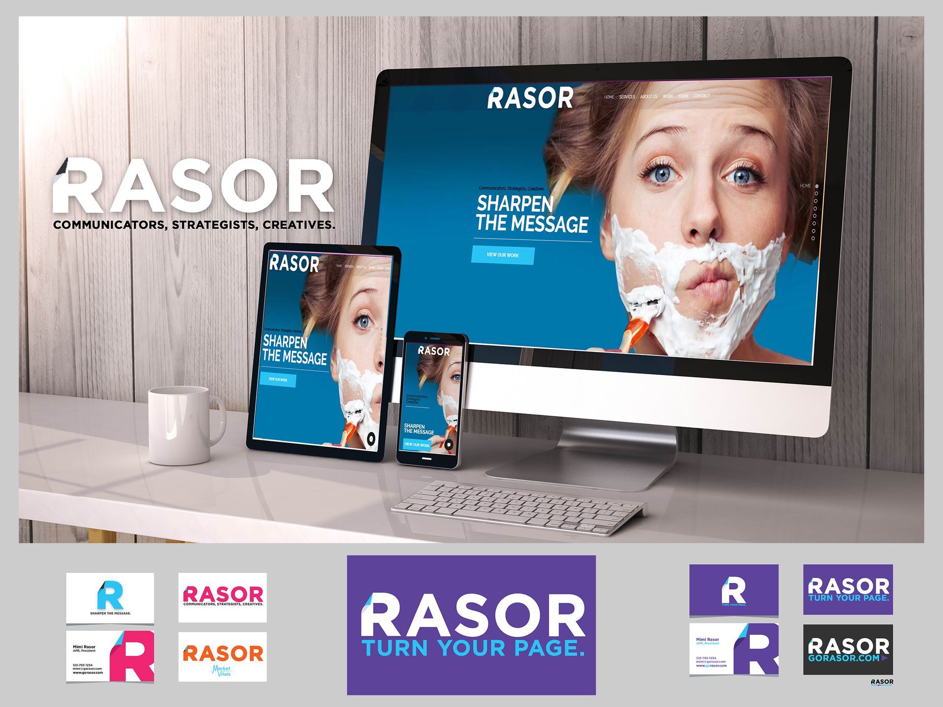 A woman is shaving her face on a computer , tablet , and phone.