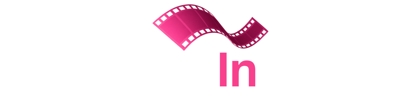 Pink filmstrip logo with the word