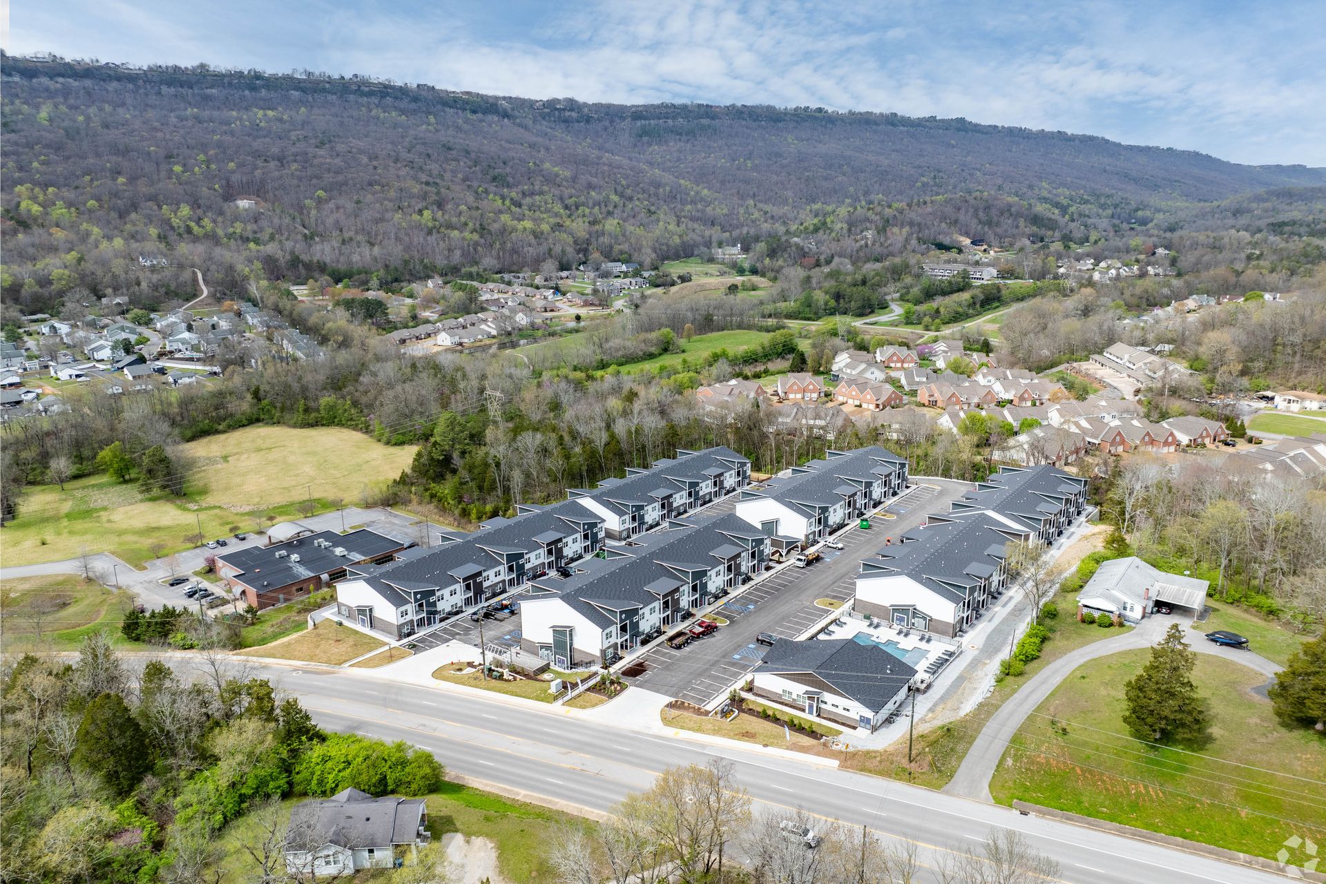 Aerial view of the Indigo Apartments in Chattanooga, TN.