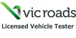 The logo for vicroads is a licensed vehicle tester.