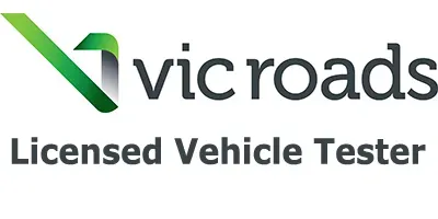 The logo for vicroads is a licensed vehicle tester.