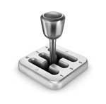 A close up of a gear shifter on a white background.