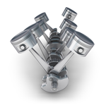 A group of pistons sitting on top of each other on a white background.
