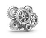 A bunch of gears are stacked on top of each other on a white background.