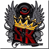 A logo for transmission with a crown and wings