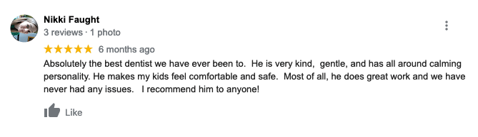 A review of a dentist on a google review page.