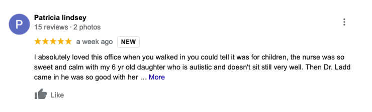 A blurred image of a google review for patricia endsley