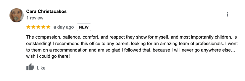 A review from a person on a google review page.