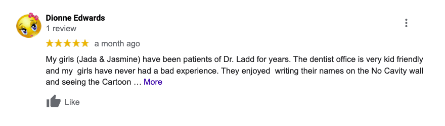 A blurred image of a google review for a dentist.