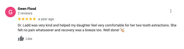 A screenshot of a google review for a dentist.