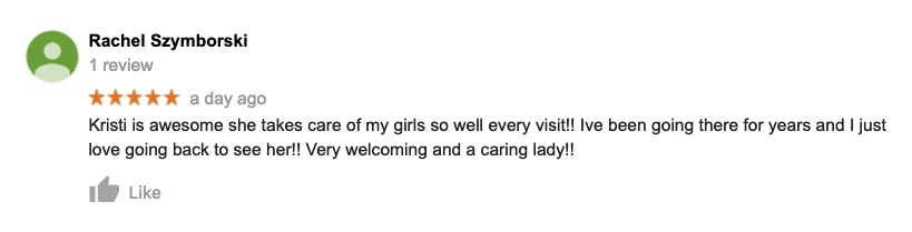 A screenshot of a review on a google review page.