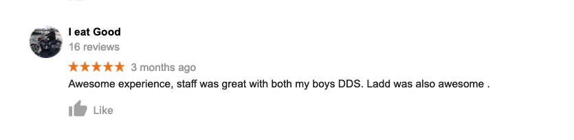 A blurred image of a person 's review on a website.