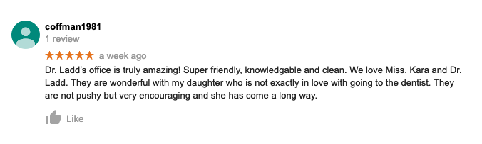A review of a dentist on a google review page.