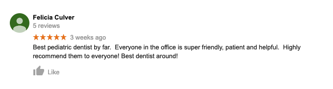 A blurred image of a google review for a pediatric dentist.